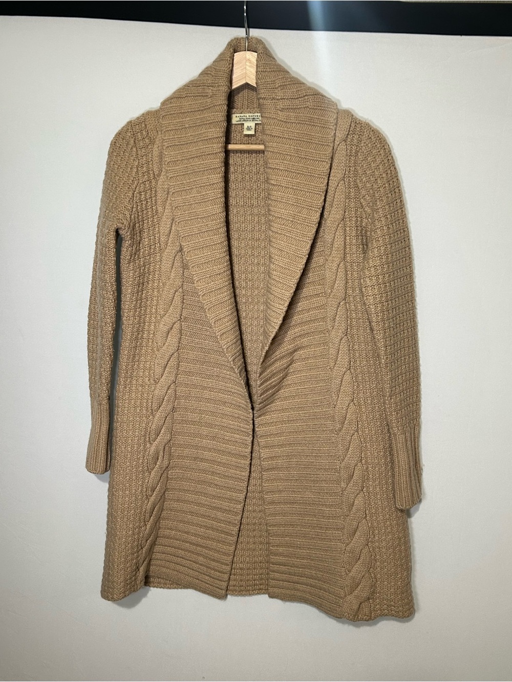Banana Republic 100% Merino Wool Heavyweight Long Cable Knit Sweater Coat S - Picture 2 of 13